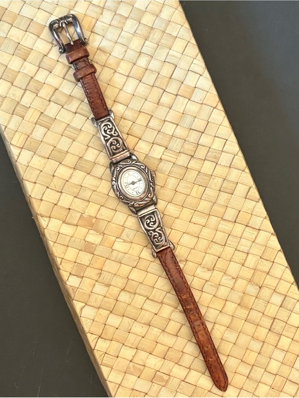 Brighton Brown Leather Watch with Silver Filigree Accents